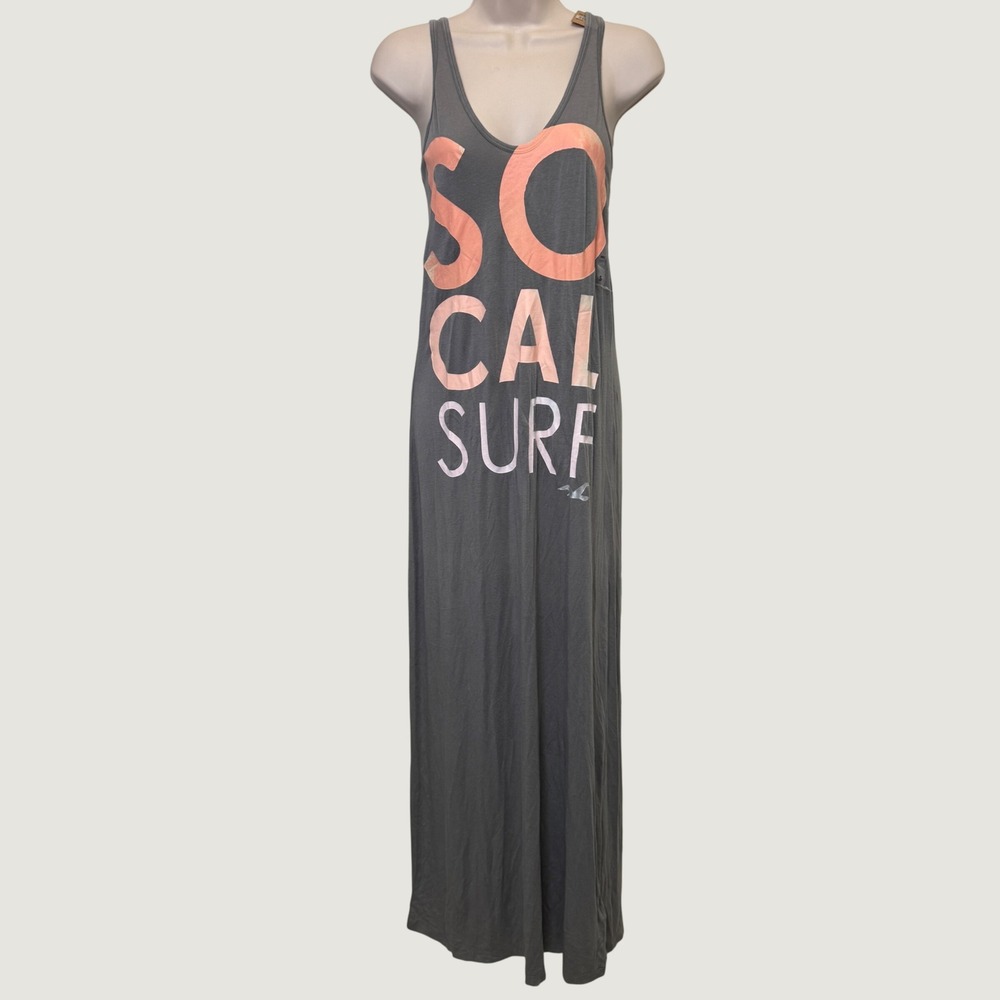 Hollister So Cal Surf Maxi Dress S Grey So Graphic Strappy Racerback Beach Retro